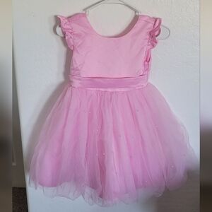 Pink Flutter Sleeve Fit and Flare Dress